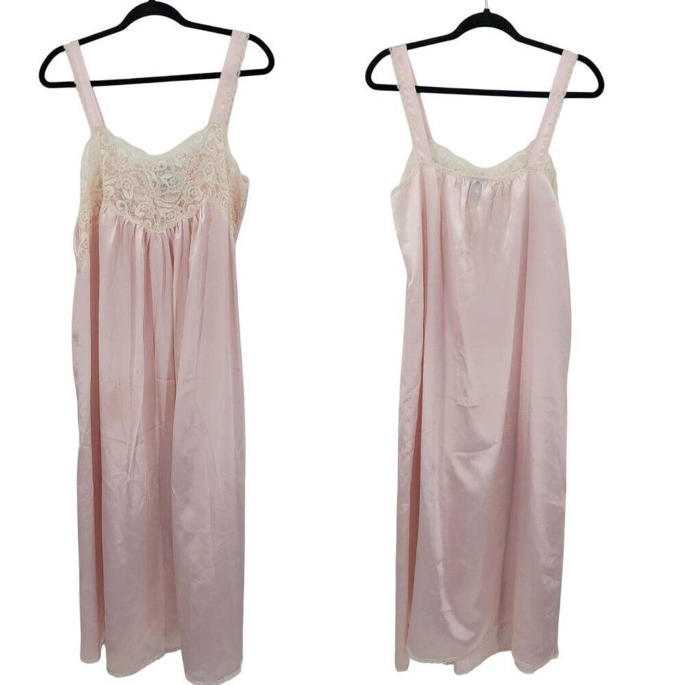Vintage Sugar Plum Pastel Pink Nightgown‎ Lace Trim Maxi Sz M Feminine Flowy
